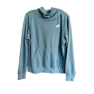 Nike Blue Logo Pullover Hoodie Women’s Size M Cowl Sweatshirt
